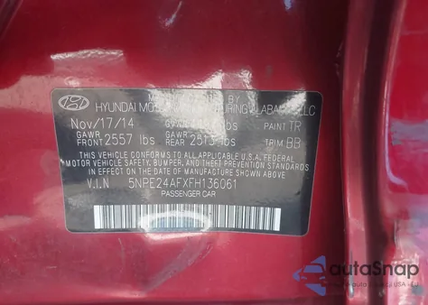 2015 Hyundai Sonata Se from USA, damaged, VIN 5NPE24AFXFH136061